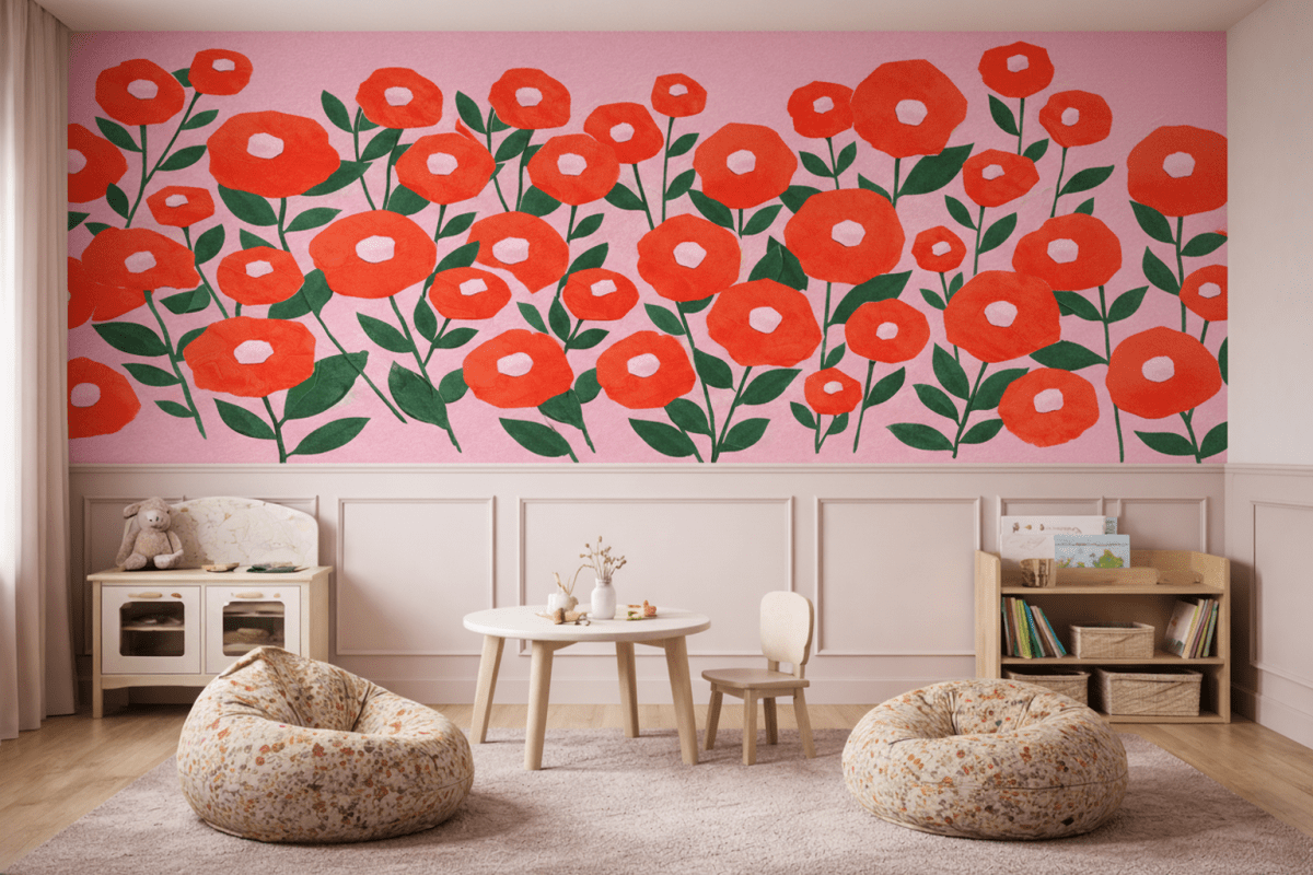 Crimson Flora Mural